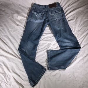 Rock & Roll Cowboy Men’s Faded Embroidered Pocket Western Rodeo Style Blue Jeans